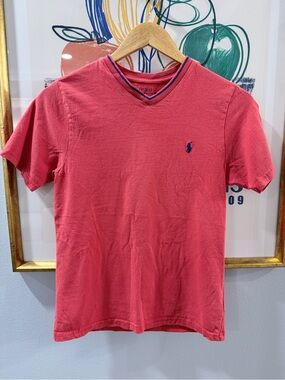 Ralph Lauren Ladies Contrast Color V-Neck Signature Tee Medium